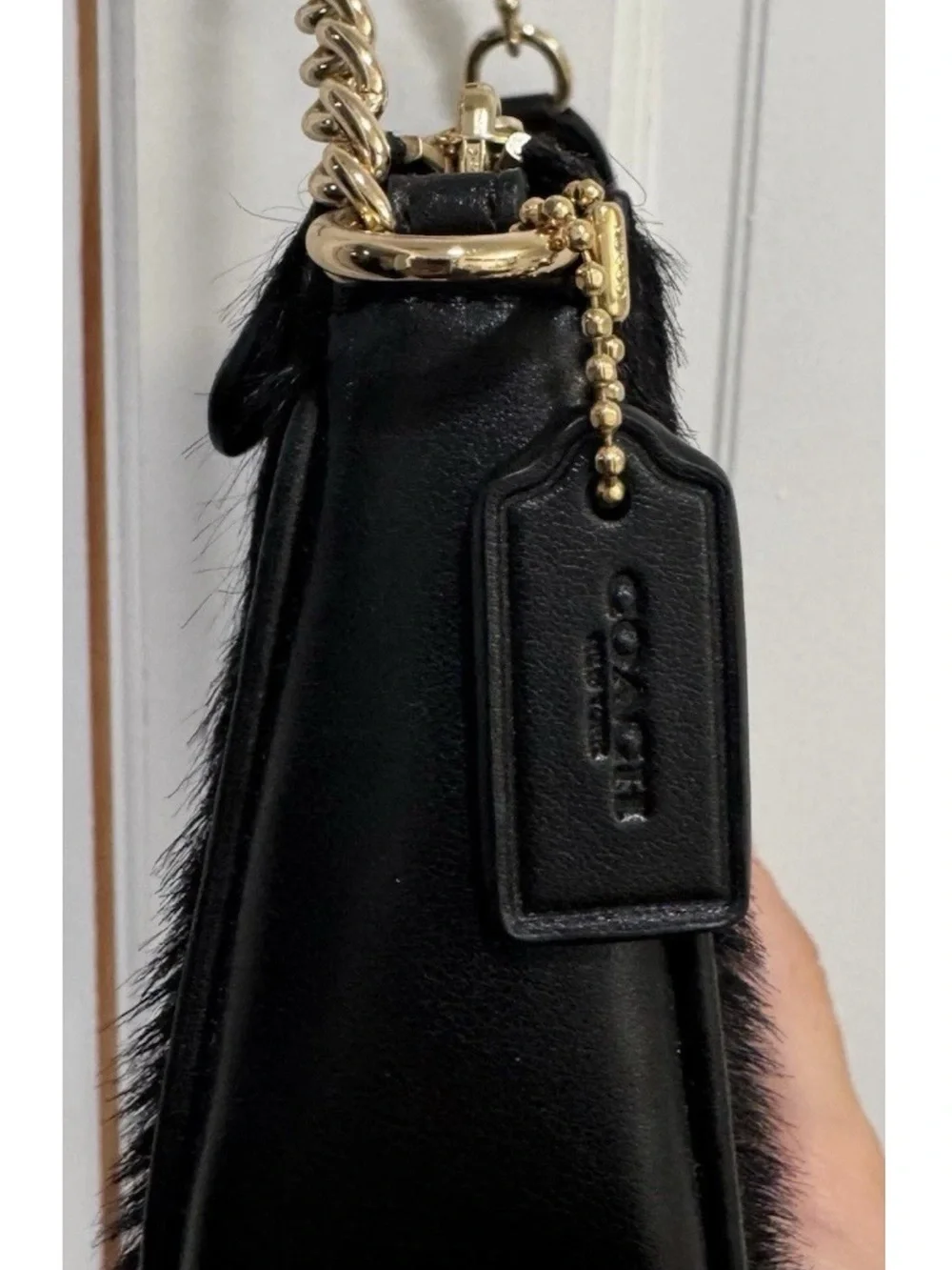 Coach Black Calfskin Wristlet with Gold Chain Strap - Picture 2 of 7